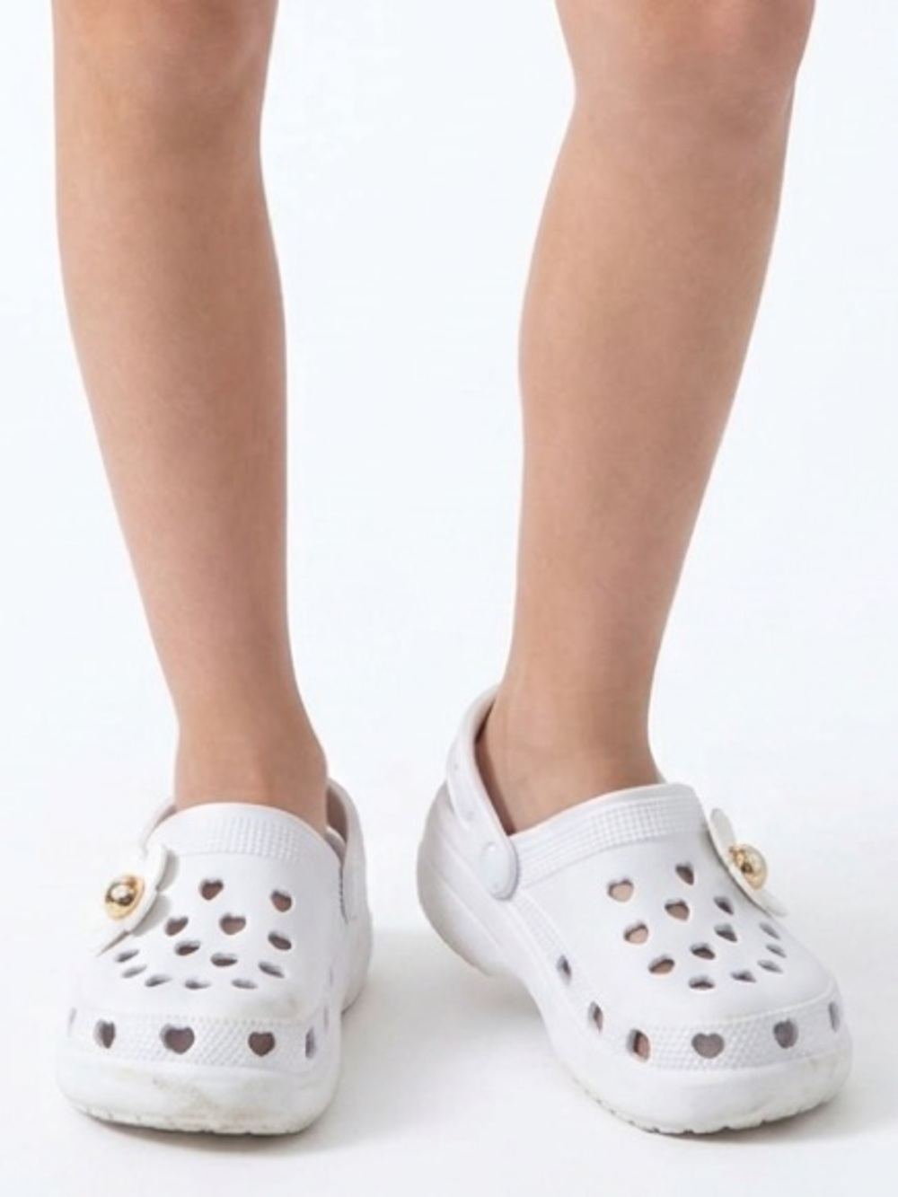 Toddler Girl White Heart Croc style shoe with Flower Charm